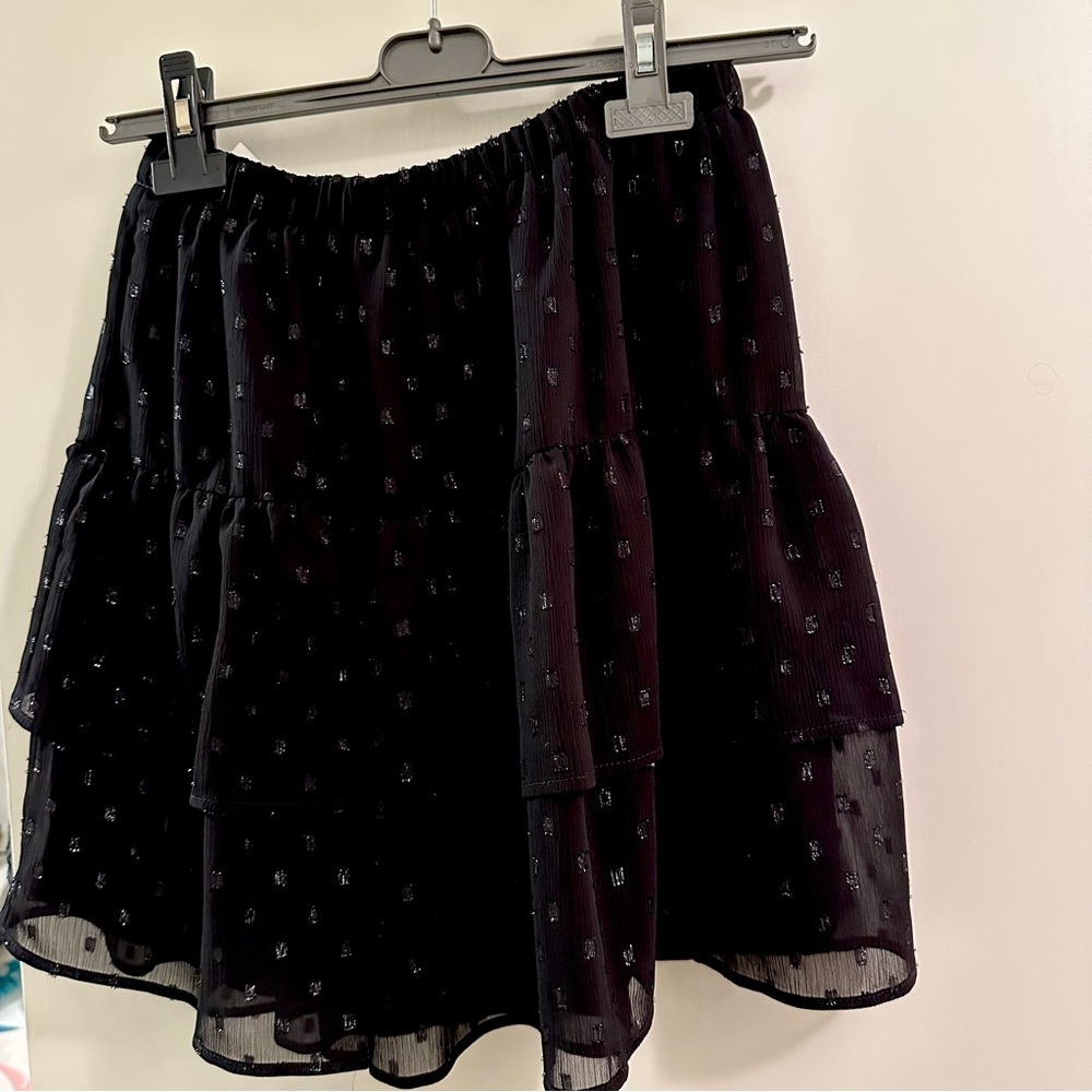 Loft Elegant Black Sheer Lined Tiered Skirt - Sparkle Detail